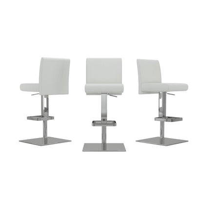 Vittoria Adjustable 360 Swivel Bar Stool In White Top Grain Leather