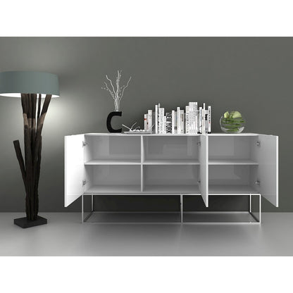 Vizzione Buffet In White Marbled Porcelain With Storage