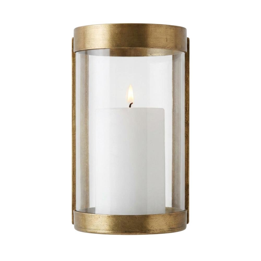 Glass & Brass Finish Wall Mounted Hurricane-Small