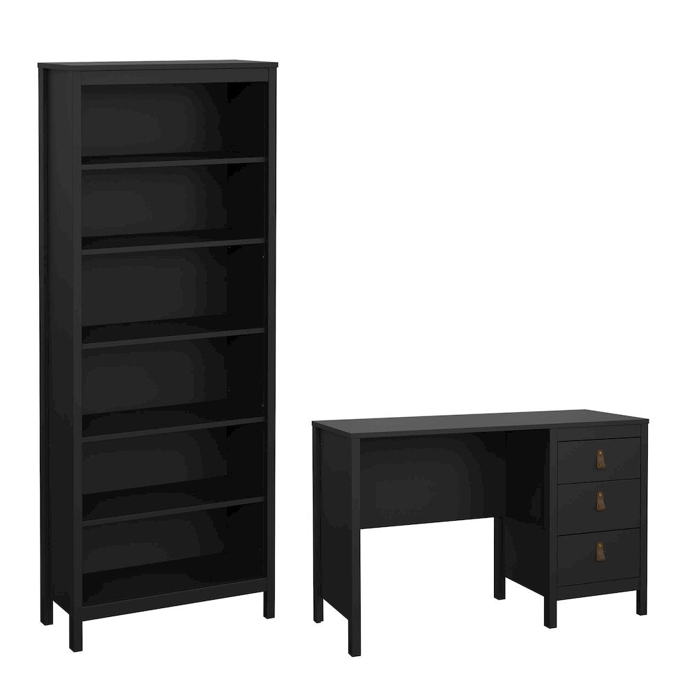 Madrid 2-Piece Home Office Set with Desk and Bookcase, Matte Black