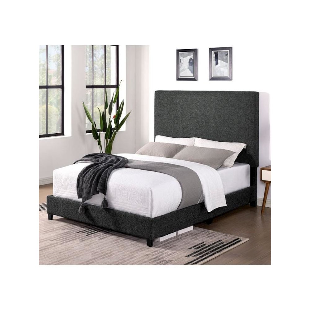 King Size Tall Grey Headboard Upholstered Platform Bed