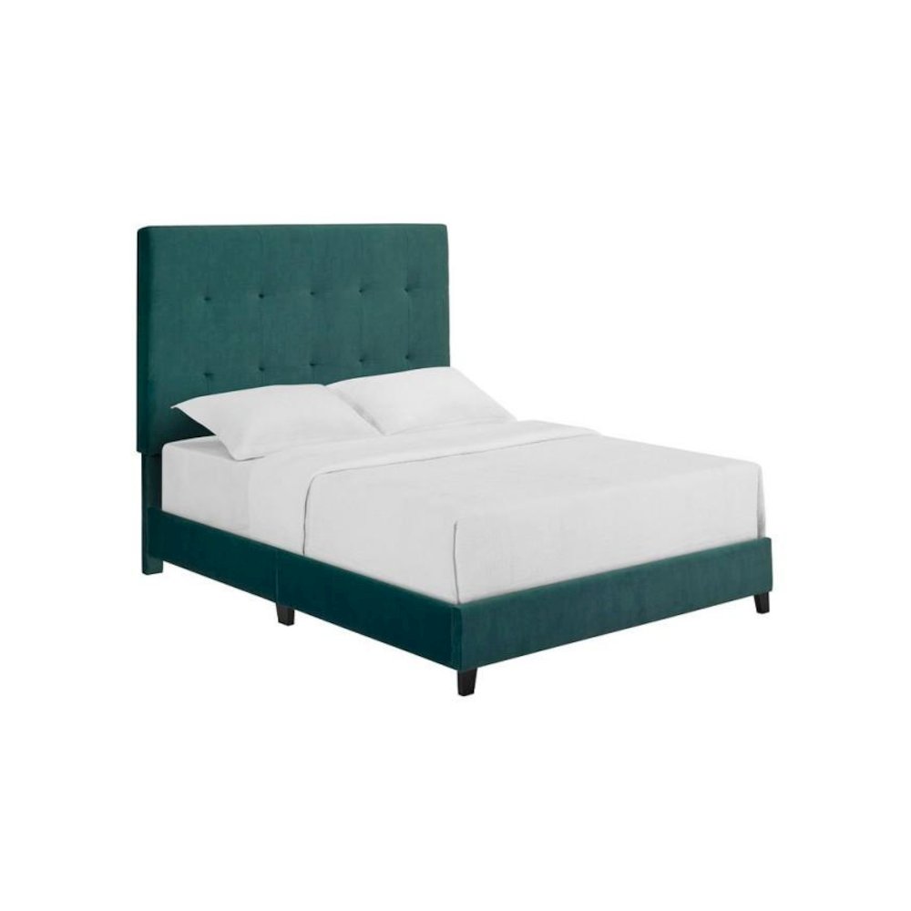 Queen Size Tall Green Velvet Tufted Headboard Upholstered Platform Bed