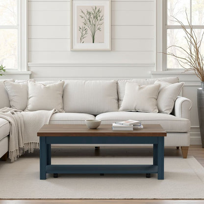 Nantucket 48 inch Coffee Table, Blue Denim and Whiskey Finish