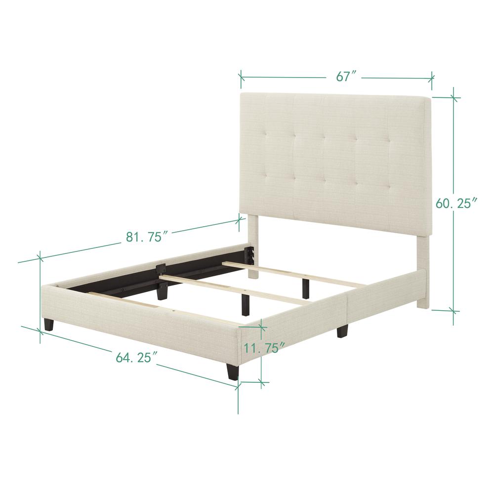 Queen Size Tall Tan Tufted Headboard Upholstered Platform Bed