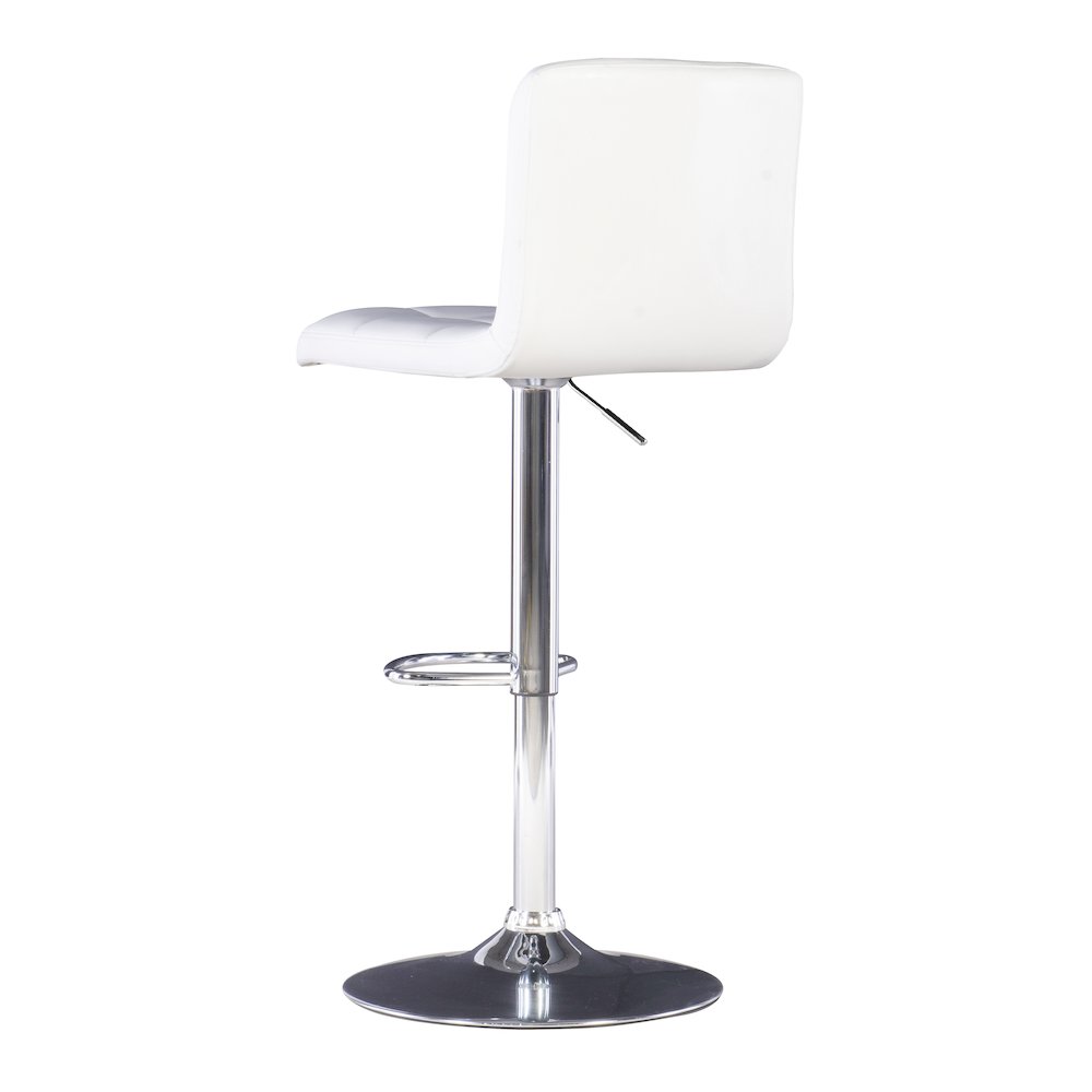 White Quilted Faux Leather & Chrome Adjustable Height Bar Stool