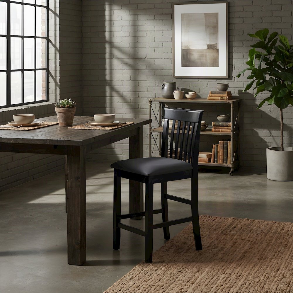 Craftsman Counter Stool with Mission Slat Back for Kitchen Island, Black