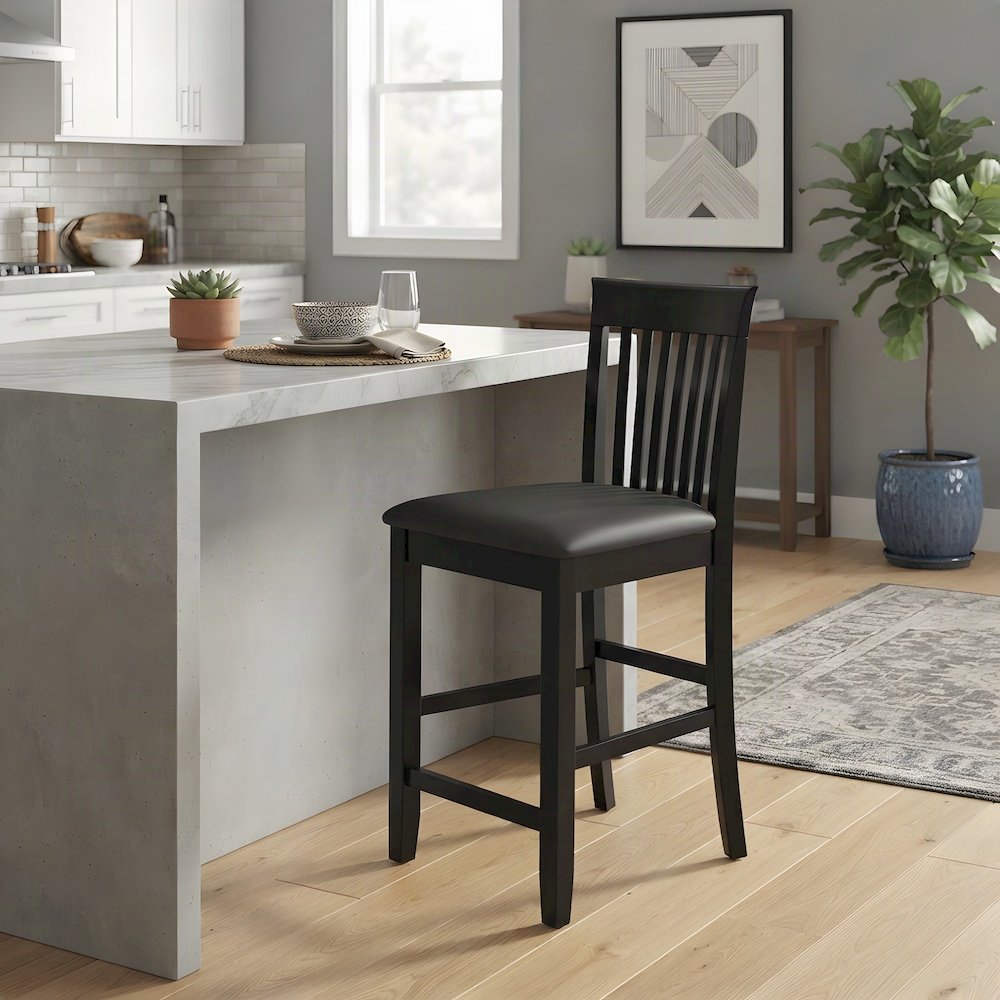 Craftsman Counter Stool with Mission Slat Back for Kitchen Island, Black