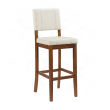 Mid-Century Faux Leather Bar Stool, Solid Hardwood Frame, Cream