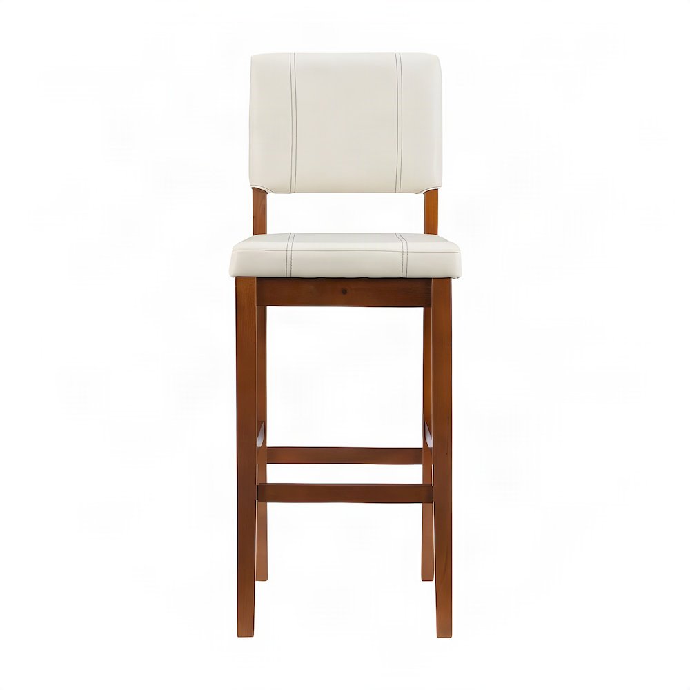 Mid-Century Faux Leather Bar Stool, Solid Hardwood Frame, Cream