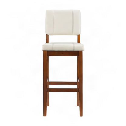Mid-Century Faux Leather Bar Stool, Solid Hardwood Frame, Cream