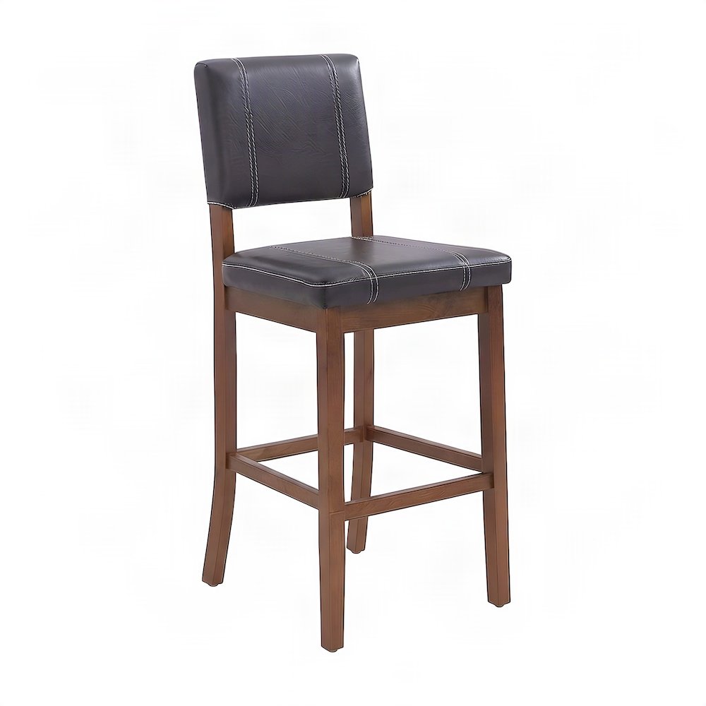 Mid-Century Faux Leather Bar Stool, Solid Hardwood Frame, Brown