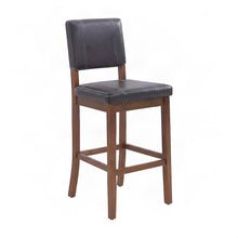 Mid-Century Faux Leather Bar Stool, Solid Hardwood Frame, Brown