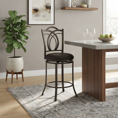 Metal Swivel Counter Stool with Faux Leather Cushion and Back, Brown