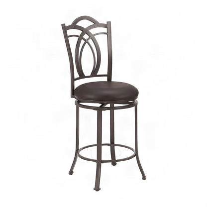 Metal Swivel Counter Stool with Faux Leather Cushion and Back, Brown