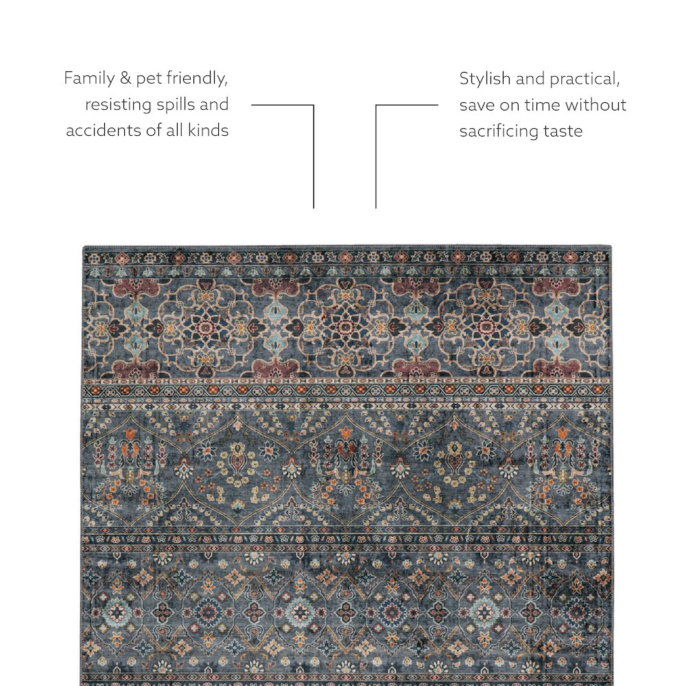 Washable Grant Teal/Ivory 2x8, Rug
