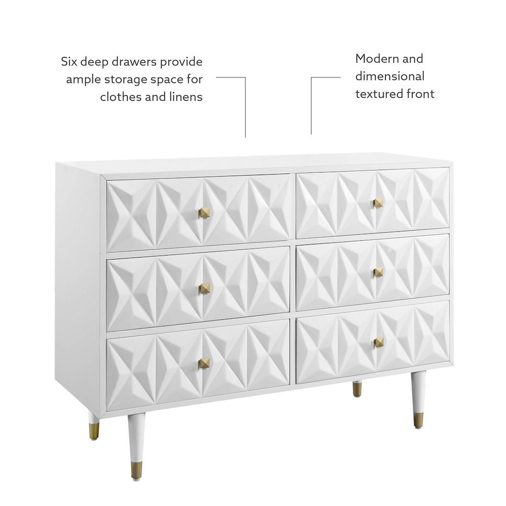 Six Drawer Geo Texture Dresser White