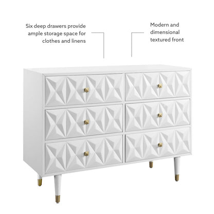 Six Drawer Geo Texture Dresser White