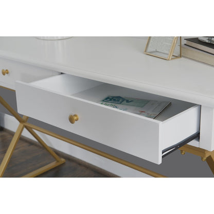 Two-Drawer Campaign Desk, White