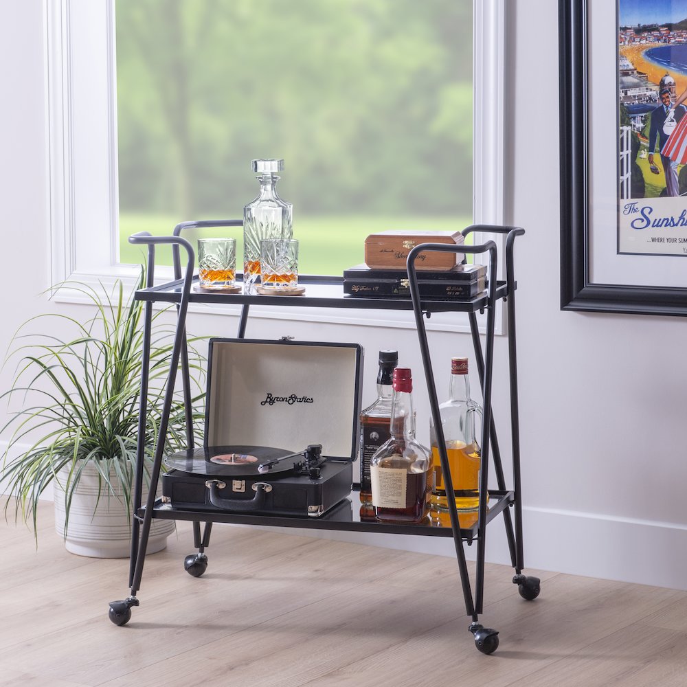 Black Mid Century Bar Cart