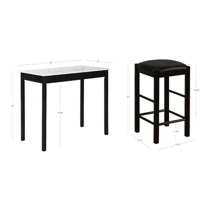Lancer 3 Piece Tavern Set, Faux Black Marble