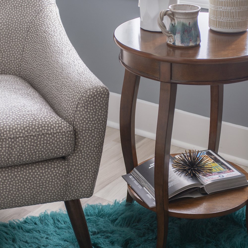 Hazelnut Round Table with shelf
