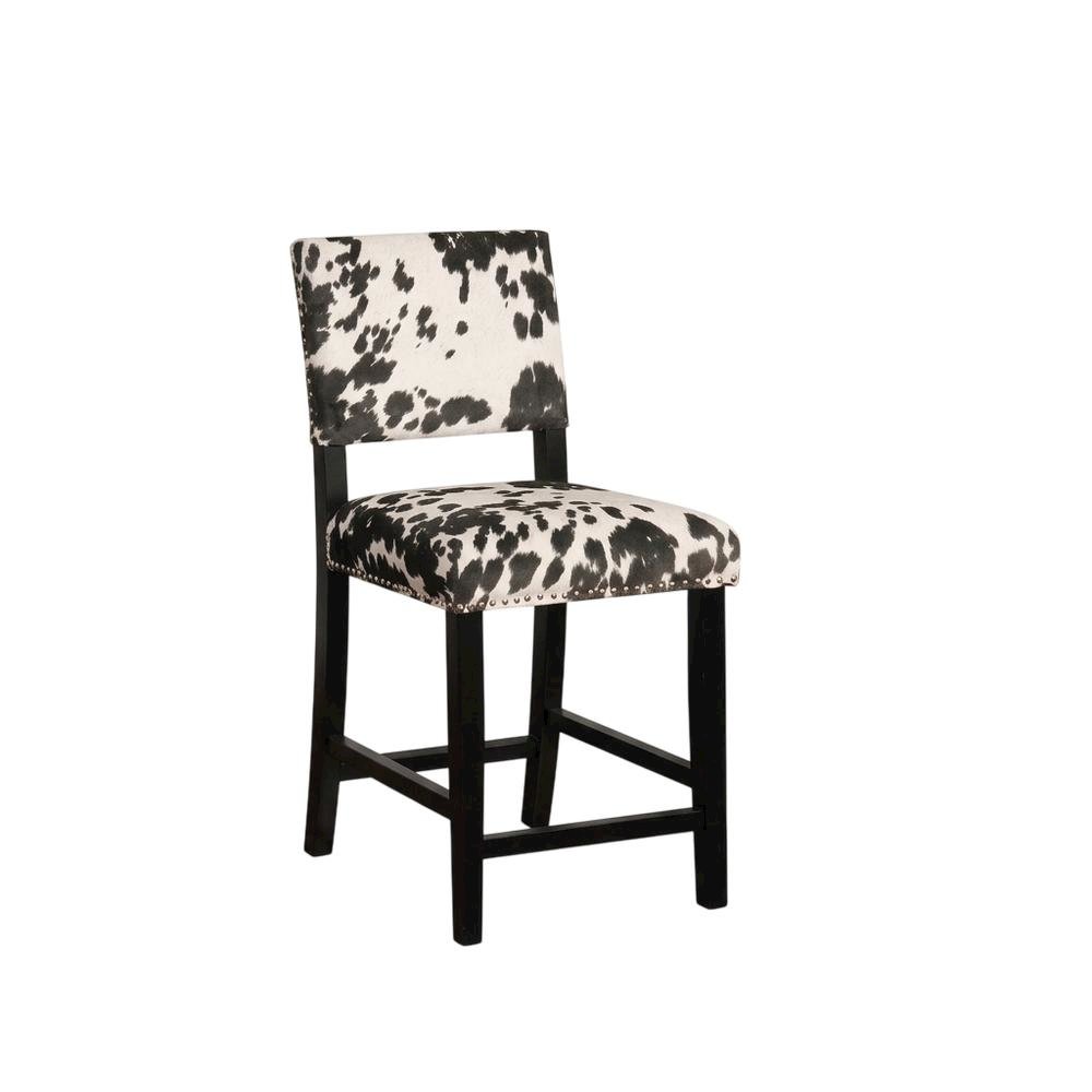 Black Cow Print Counter Stool with Foam Cushioned Seat and Wooden Frame