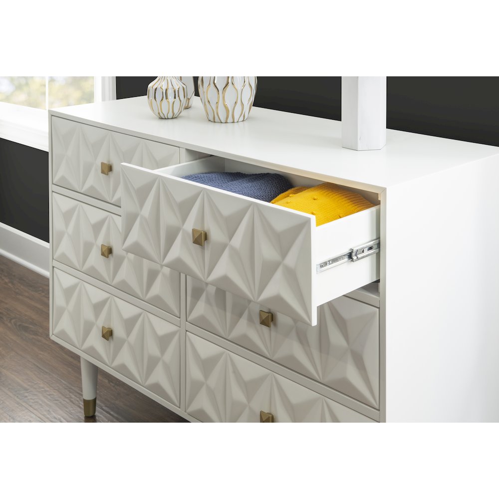 Six Drawer Geo Texture Dresser White