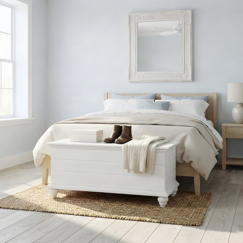 Shiplap Cedar Hope Chest with Turned Legs, Blanket Storage Trunk, White