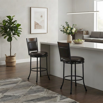 PU Leather Swivel Bar Stool with Steel Frame and Bentwood Rail, Brown
