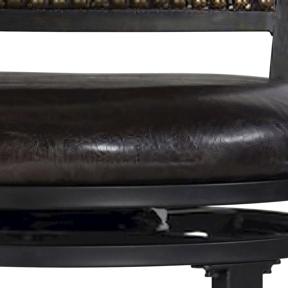 PU Leather Swivel Bar Stool with Steel Frame and Bentwood Rail, Brown