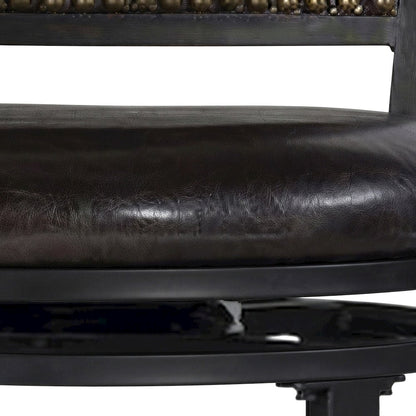 PU Leather Swivel Bar Stool with Steel Frame and Bentwood Rail, Brown