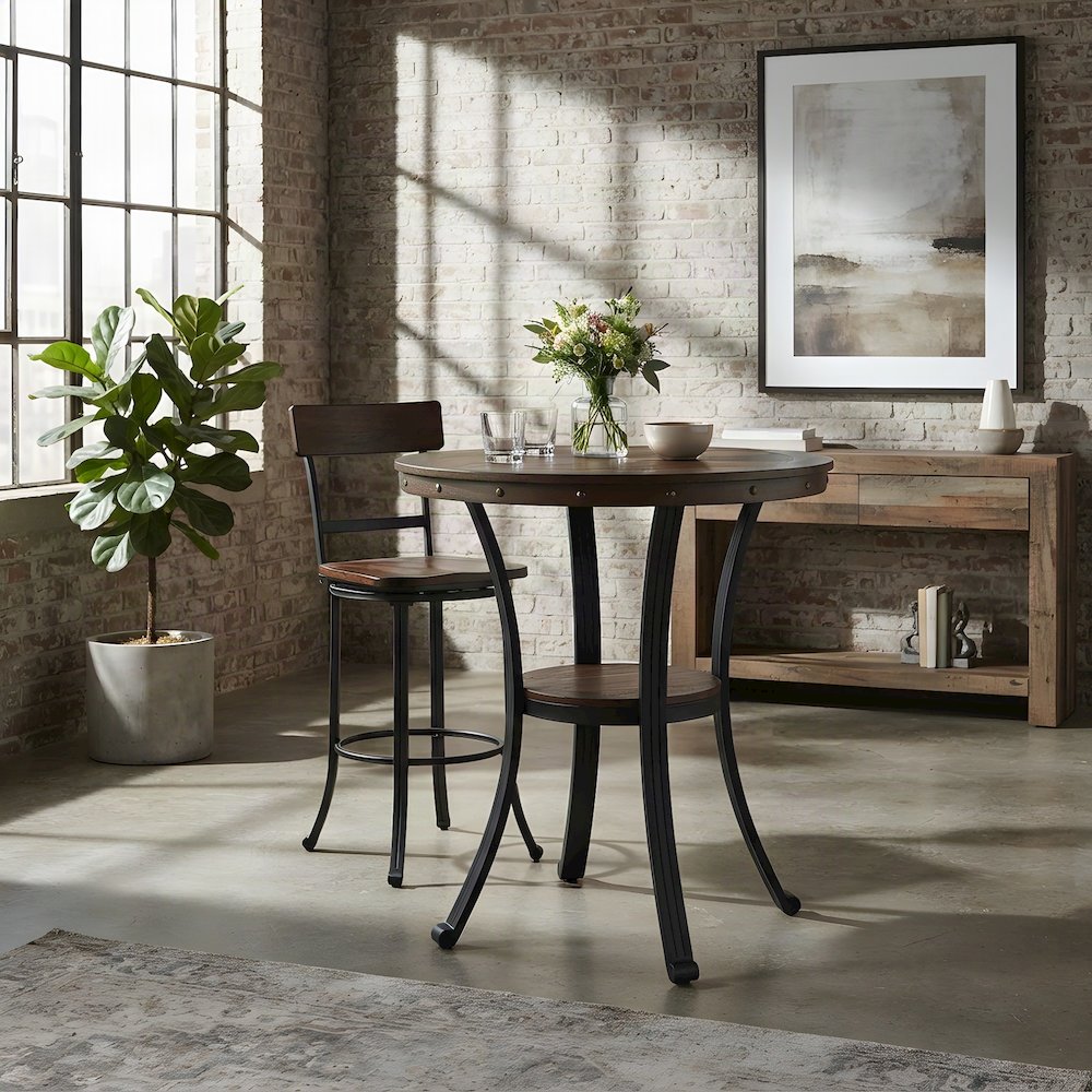 Bar Height Pub Table with Steel Frame, Counter Height Bistro, Brown
