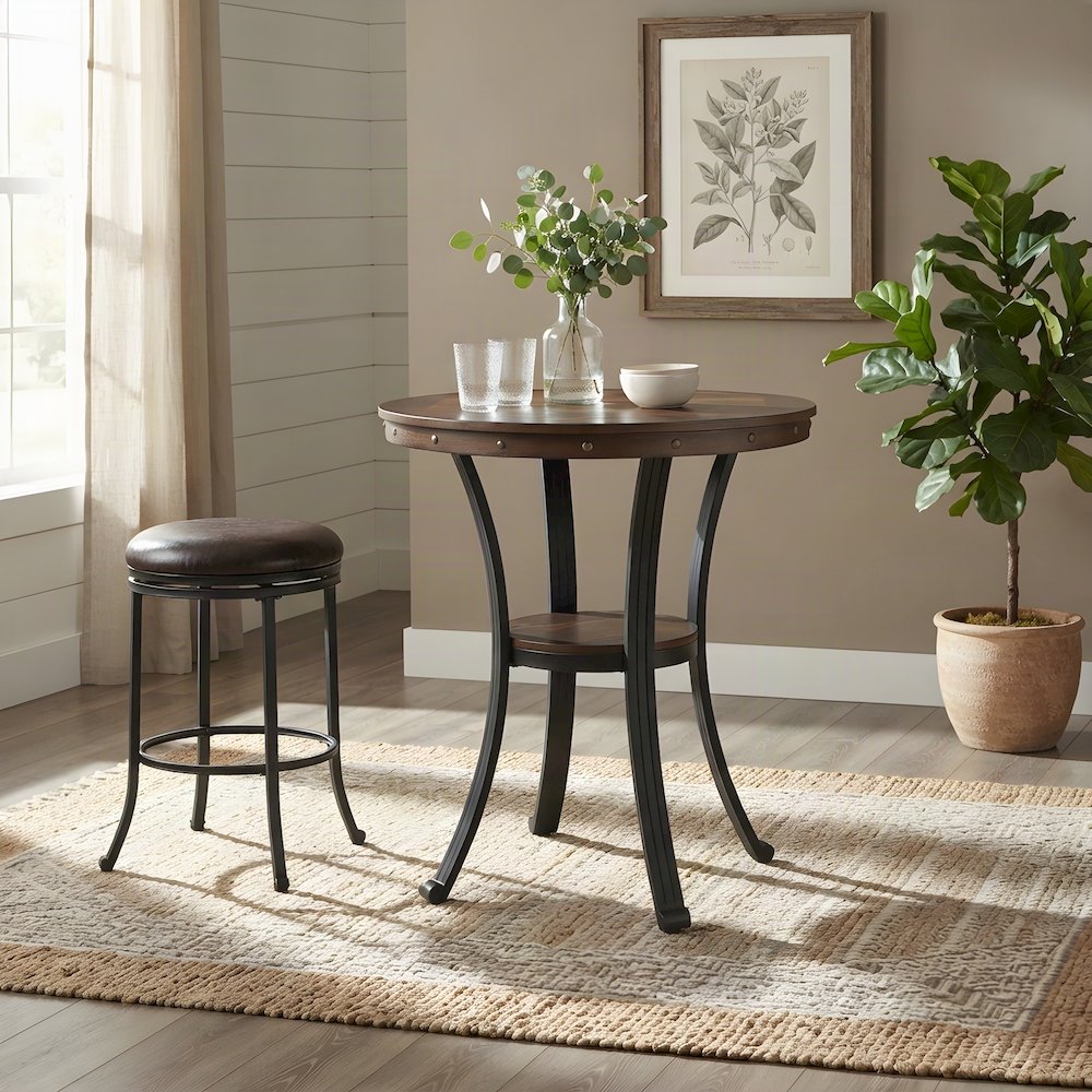 Bar Height Pub Table with Steel Frame, Counter Height Bistro, Brown