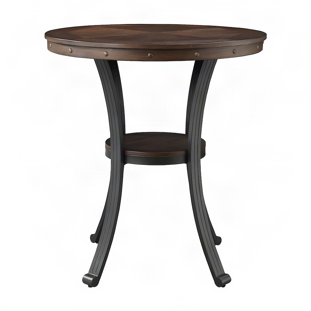 Bar Height Pub Table with Steel Frame, Counter Height Bistro, Brown