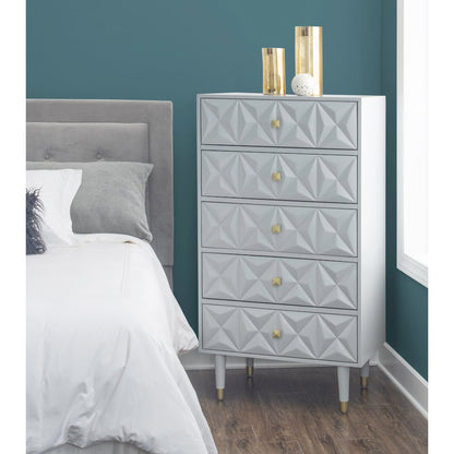 Five Drawer Geo Texture Chest, Grey