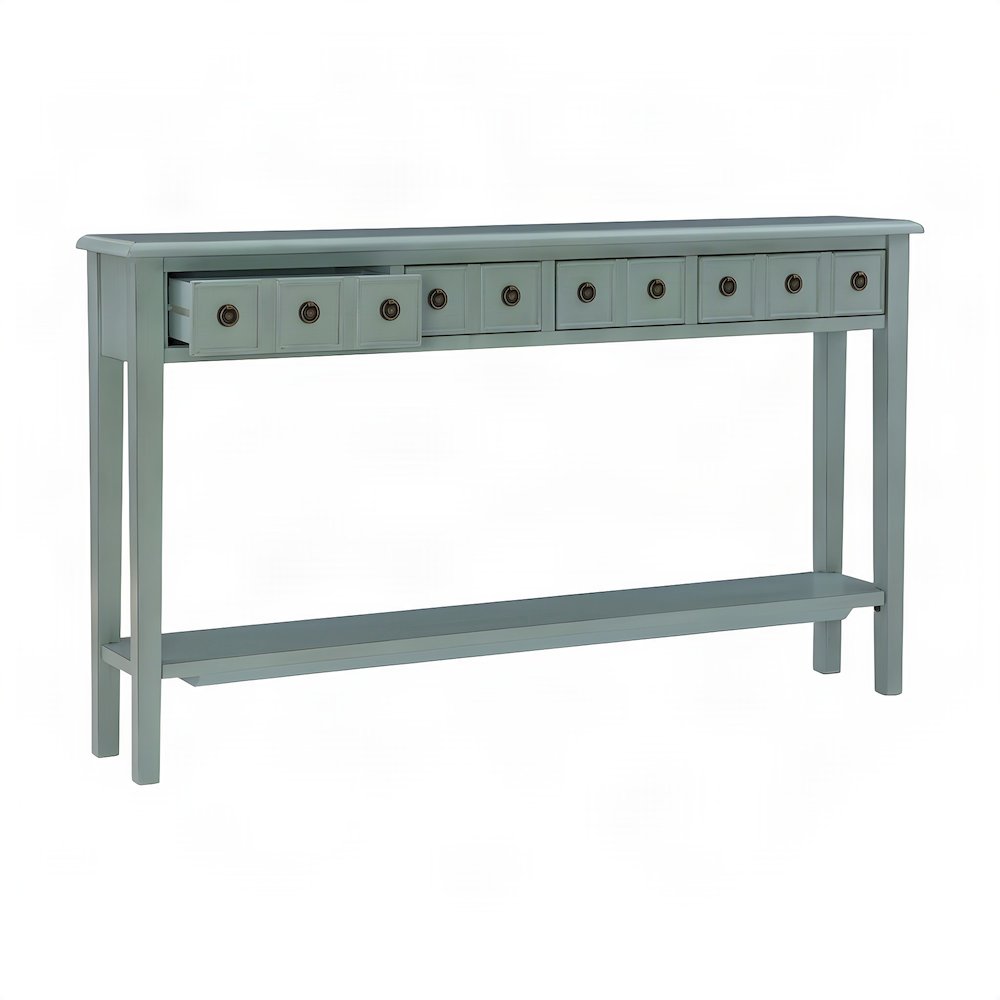 Console Table with Drawers, Lower Shelf, and Entryway Sofa Table, Blue
