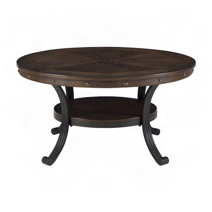 Ash Veneer Wood Coffee Table with Nailhead Trim and Steel Frame, Brown