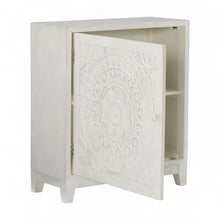 Carved Mandala Buffet Cabinet with Fixed Shelf and Magnetic Latch, White