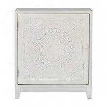 Carved Mandala Buffet Cabinet with Fixed Shelf and Magnetic Latch, White