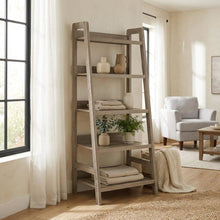 Grey Ladder Bookcase with Multi-Functional Shelving for Home Storage