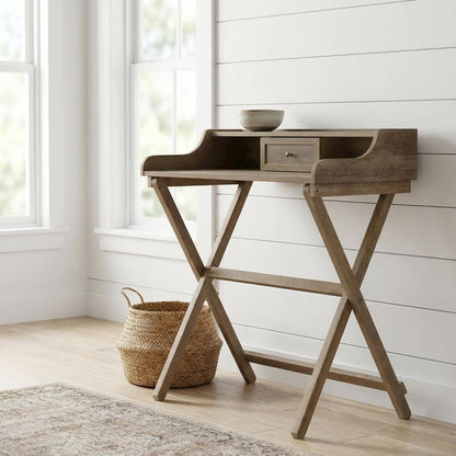 Rustic Brown Folding Office Desk With Solid Wood And Mdf Construction