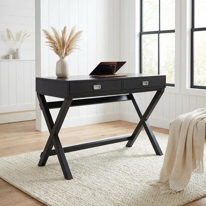 Black Writing Desk With Pine And Mdf Finish For Office Use