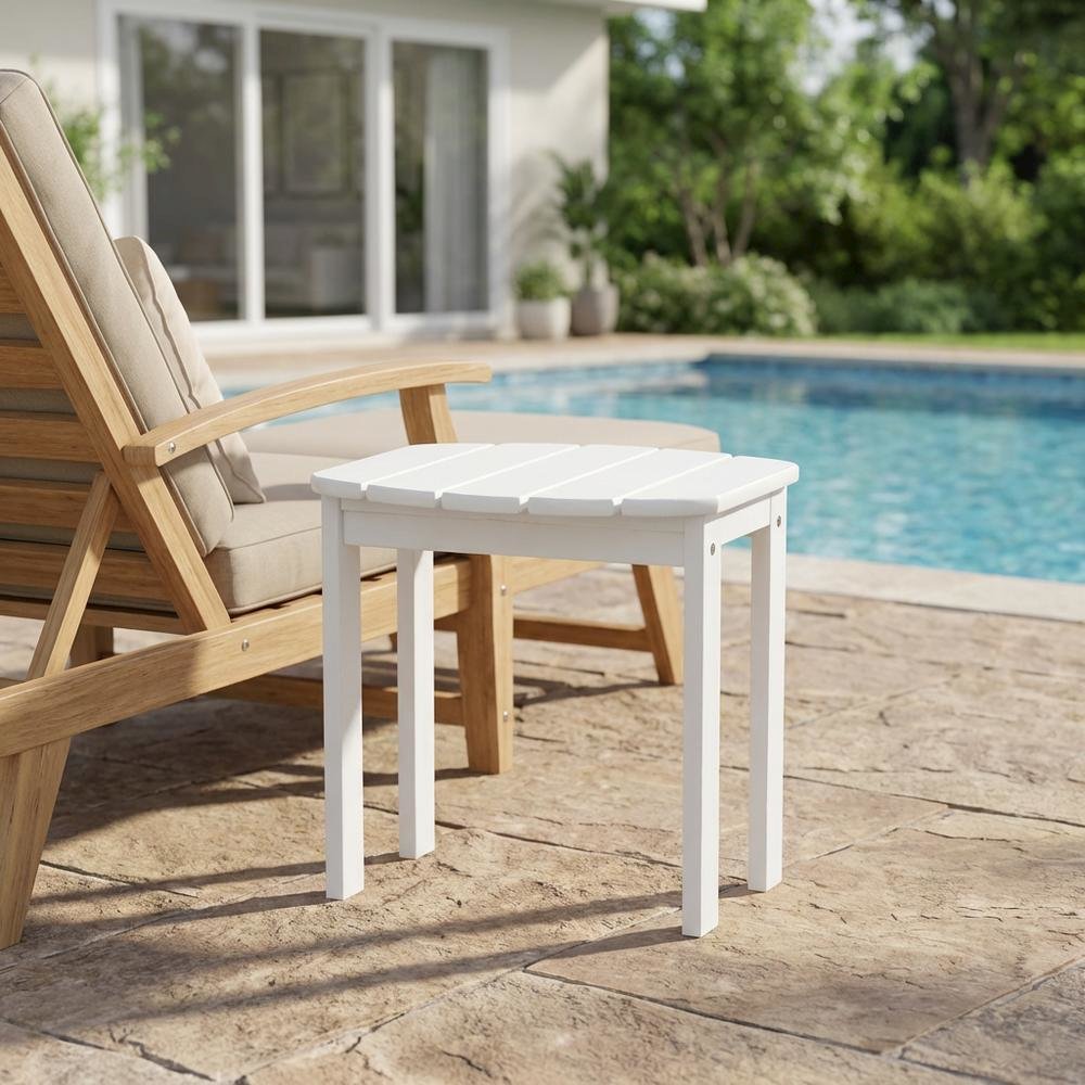 White Outdoor End Table With Solid Wood And Acacia Finish For Patio Use