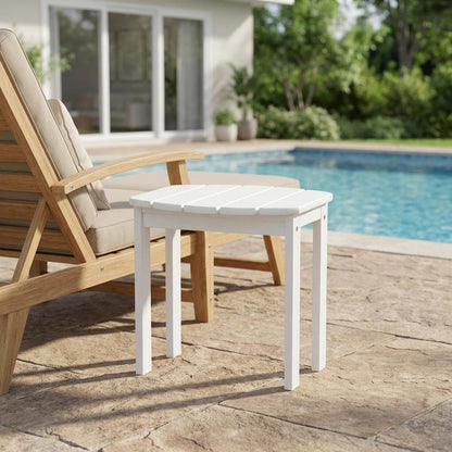 White Outdoor End Table With Solid Wood And Acacia Finish For Patio Use
