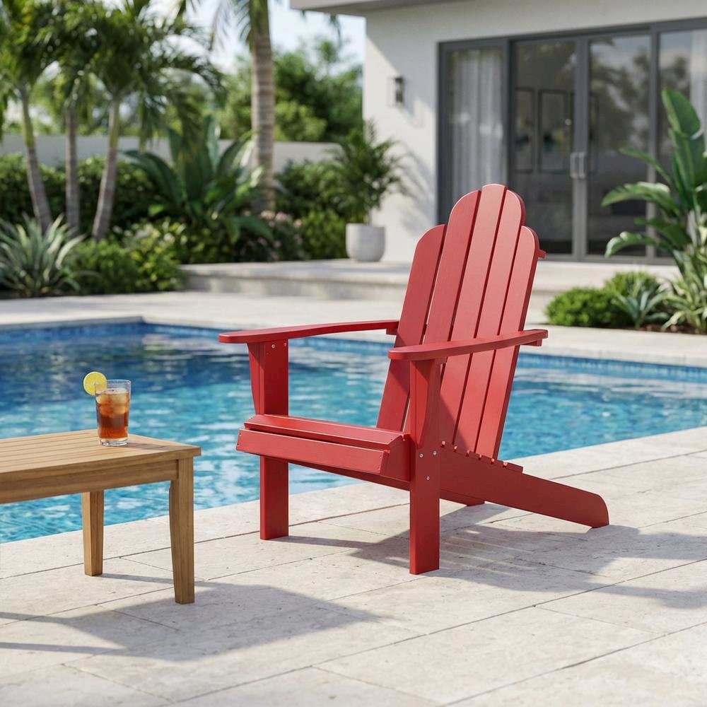 Red Adirondack Chair With Solid Wood Construction And Comfortable Design