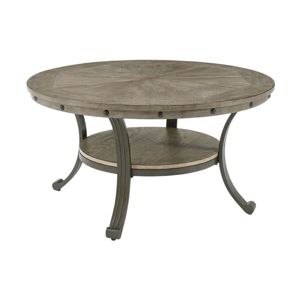 Round Coffee Table in Pewter Finish, Metal and Wood