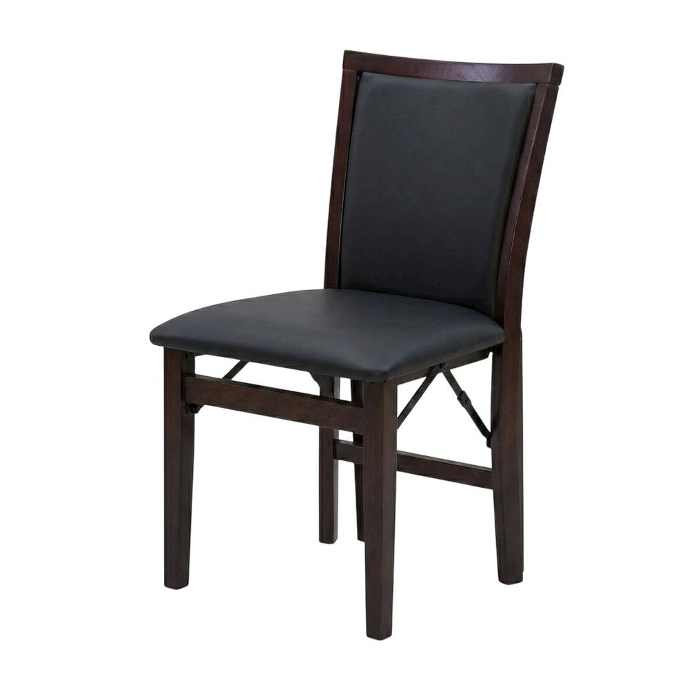Brown Padded Back Folding Chair Set of 2, Fabric Seat, Metal Frame