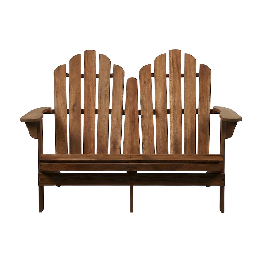 Solid Acacia Wood Adirondack Double Bench with Armrests for Patio, Brown