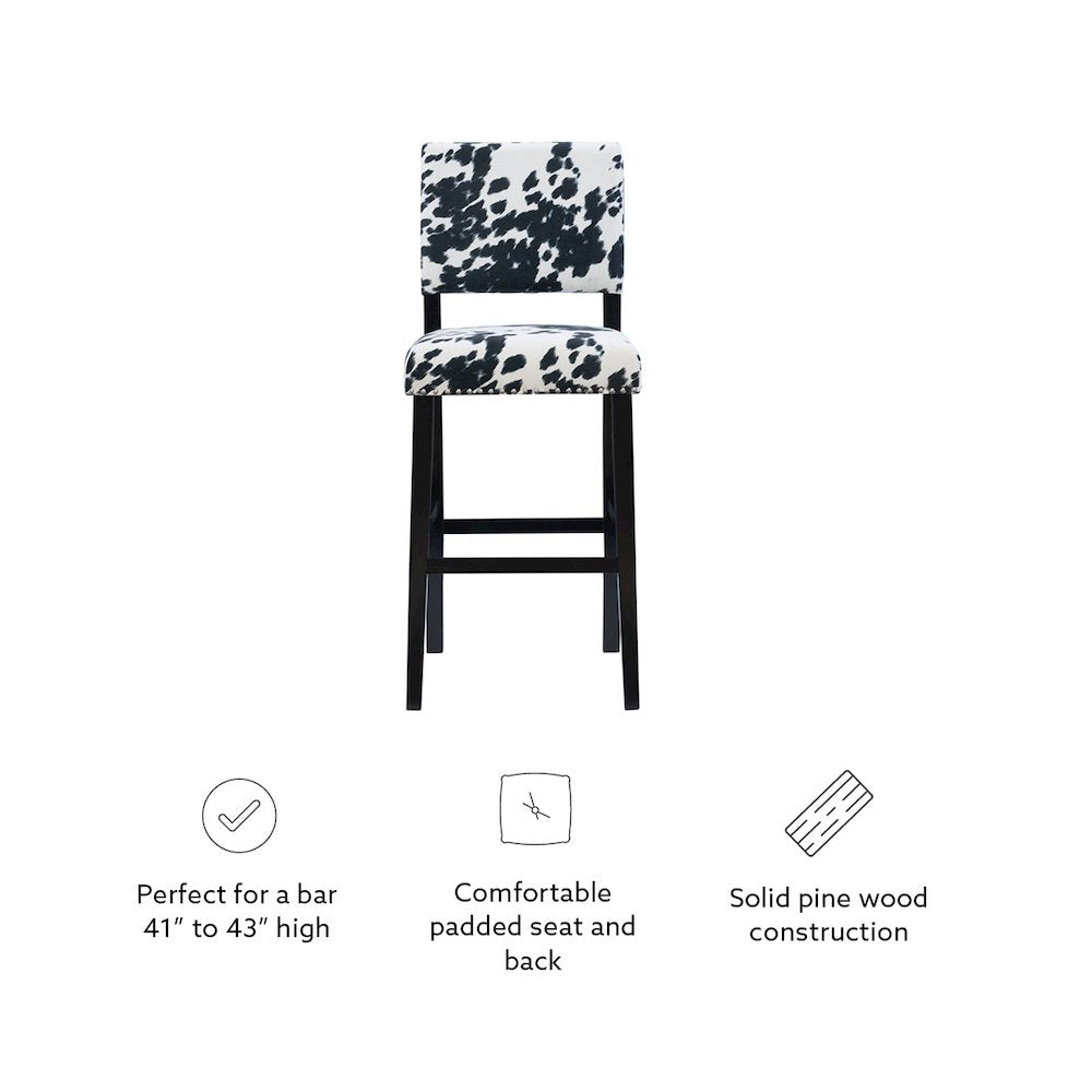 Corey Black Cow Print Bar Stool