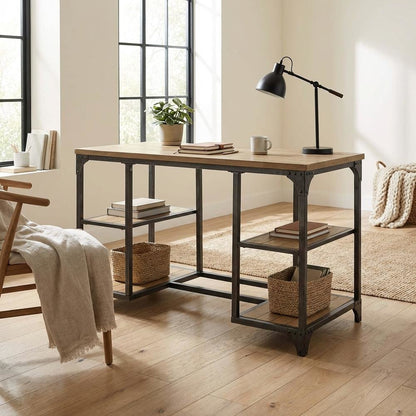 Modern Office Desk In Neutral Finish With Durable Surface And Sturdy Frame